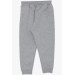 Girl's Sweatpants Light Gray Melange With Cute Teddy Bear Embroidery (1-4 Ages)