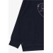 Girls' Dark Blue Two-Piece Pajama Set With A Half-Heart Design