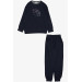 Girls' Dark Blue Two-Piece Pajama Set With A Half-Heart Design