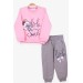 Girl's Tracksuit Set Bear Embroidered Powder (1-4 Years)