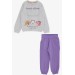 Girls' Sports Pajama Set Bear Printed Light Gray (3-8 Ages)