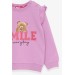 Girl's Tracksuit Set Teddy Bear Glittery Text Printed Lilac (1.5-5 Years)