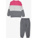 Girl's Tracksuit Set, Block Patterned, Heart Printed Pink (Age 2-6)