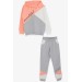 Girl's Tracksuit Set Hooded Letter Printed Salmon (5-9 Years)