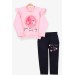 Girl's Tracksuit Set With Pompom Printed Salmon Melange (1.5-5 Years)