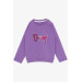 Girl's Tracksuit Set Sequin Embroidered Letter Printed Lilac (3-6 Years)