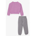 Girl's Tracksuit Set Colorful Glittery Text Printed Lilac (5-9 Years)