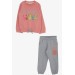 Girl's Tracksuit Set Glittery Animal Printed Rosehip (1-4 Ages)