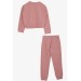 Girl's Tracksuit Set Glittery Girl Printed Rosehip (8-12 Ages)