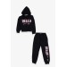 Girl's Tracksuit Set Silvery Letter Printed Navy (8-14 Years)