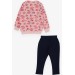 Girl's Tracksuit Set, Embroidered Pink Melange (2-3 Years)