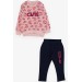 Girl's Tracksuit Set, Embroidered Pink Melange (2-3 Years)