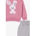 Girl's Tracksuit Set Rabbit Embroidered Rosehip (1-4 Ages)