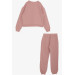 Girl's Tracksuit Set, Text Printed, Dried Rose (Ages 6-12)
