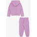 Girl's Tracksuit Set Letter Printed Hooded Pocket Lilac (3-7 Years)