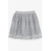 Girl Skirt Flower Embroidered Tulle Elastic Waist Gray (5-9 Years)
