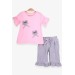 Girl's Capri Pants Suit Embroidered Bow Powder (1.5-5 Years)