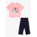 Girl Capri Team Friend Themed Sequin Neon Pink (6-12 Ages)