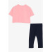 Girls' Leggings And Printed T-Shirt Set, Pink (8-14 Years)