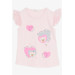 Girl's Capri Tights Set Sleeves Embroidery Guipure Teddy Bear Printed Pink (1.5-5 Years)