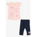 Girl's Capri Tights Suit With Embroidery Laced Teddy Bear Printed Salmon On The Sleeves (1.5-3 Years)