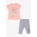 Girls' Leggings Set Decorated With Sequins, Printed, Color Block, Pink (2-6 Years)