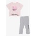 Girls Pink Printed T-Shirt And Leggings Set (6-12 Years)