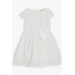 فستان بناتي بأكمام قصيرة مزين فيونكة لون أبيض (3-8 سنوات)