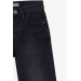 بنطال جينز بناتي بشراشب على الساقة لون أسود (5-9 سنوات)