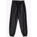 Girl's Trousers With Leather Lace-Up Black (8-14 Years)