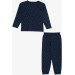 Girls' Navy Patterned Pajamas Set (4-8 Years)
