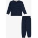 Girls' Navy Patterned Pajamas Set (4-8 Years)