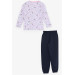 Girl's Pajamas Set Sky Themed Heart Pattern Light Lilac (4-8 Years)