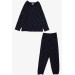 Girl's Pajama Set Heart Patterned Navy Blue (Age 9-12)