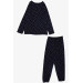 Girl's Pajama Set Heart Patterned Navy Blue (Age 9-12)