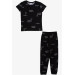 Girl's Pajamas Set Heart Letter Pattern Black (9-14 Years)