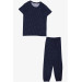 Girl's Pajama Set Polka Dot Patterned Navy Blue (Age 4-8)