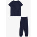 Girl's Pajama Set Polka Dot Patterned Navy Blue (Age 4-8)