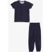 Girl's Pajamas Set Polka Dot Patterned Navy (4-8 Years)