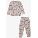 Girl's Pajamas Set Cute Teddy Bear Pattern Beige Melange (4-8 Years)