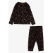 Girl's Pajama Set Black With Glitter Butterfly Pattern (Age 3-7)
