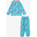 Girl's Pajamas Set Text Pattern Blue (4-8 Years)