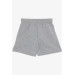 Girl's Shorts Waist Elastic Pocket, Lace-Up Gray Melange (3-7 Years)