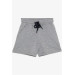 Girl's Shorts Waist Elastic Pocket, Lace-Up Gray Melange (3-7 Years)