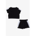 Girl's Crop Set With Shorts, Text Printed Black (Age 6-12)