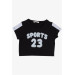 Girl's Crop Set With Shorts, Text Printed Black (Age 6-12)