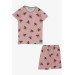 Girl's Shorts Pajama Set Love Themed Cute Kittens Patterned Salmon (Ages 4-8)
