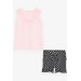 Girl's Shorts Set Polka Dot Bow Frilly Neon Pink (4-8 Years)