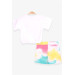 Girl's Shorts Set Text Printed Ecru (3 Ages)