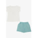 Girls' Set Of Shorts And T Shirt Printed With Stars, Elastic Waist Acro Color